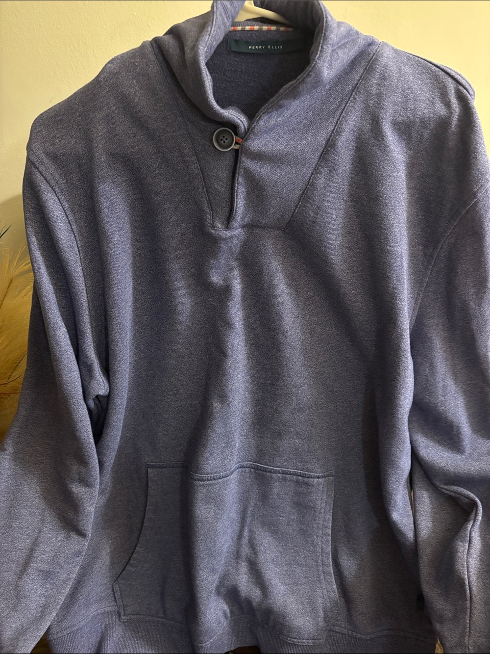 Perry Ellis Slate Blue Shawl-Collar Pullover Hoodie